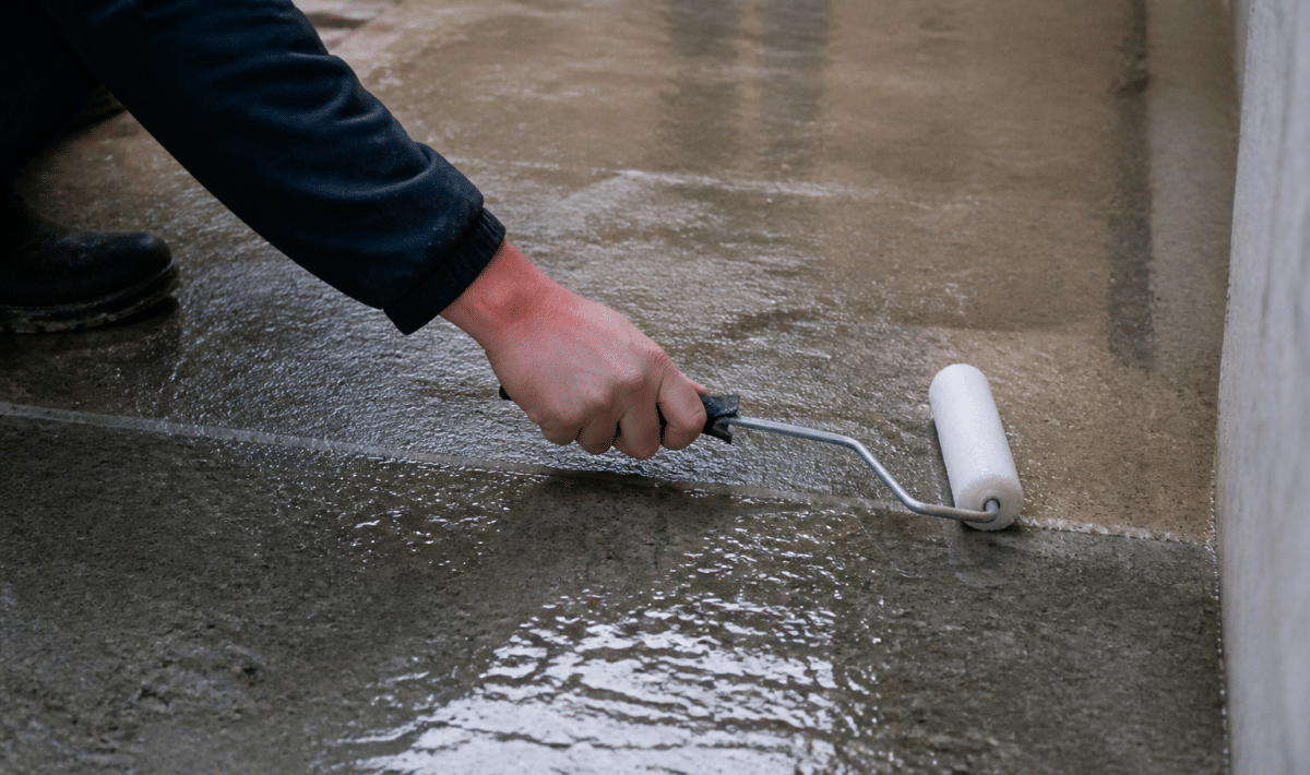 barriere hydrofuge appliquee sur dalle beton humide soulevee