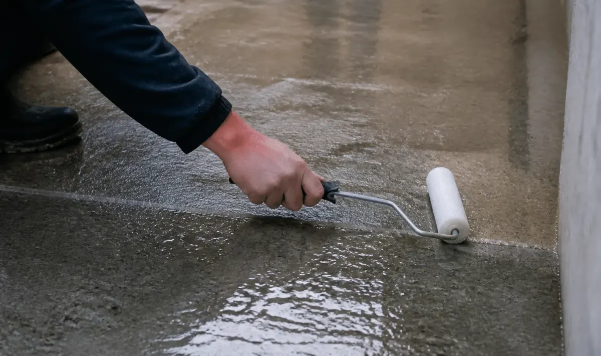 barriere hydrofuge appliquee sur dalle beton humide soulevee