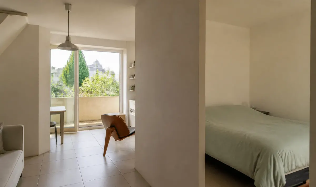 Cloison separant deux espaces, fixee entre sol et plafond