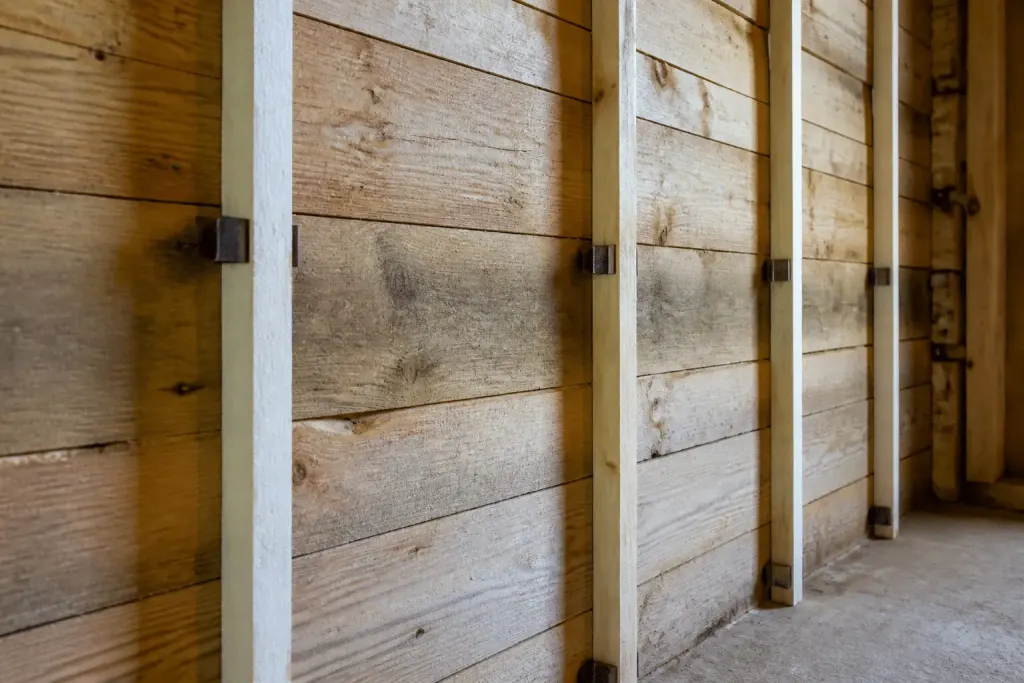 Tasseaux isolant fixés contre parois intérieures bois