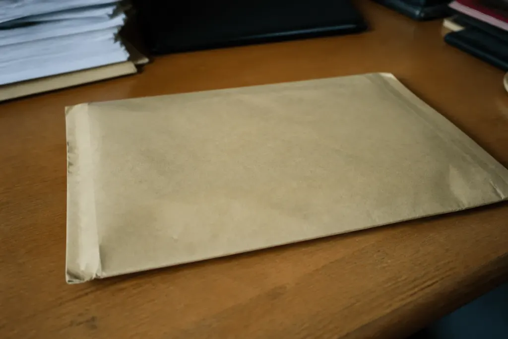 Enveloppe recommandee avec accusé de reception sur bureau