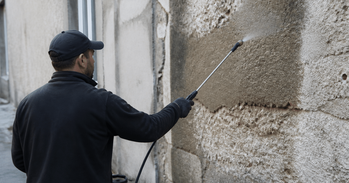 Applicateur pulvérise produit protecteur sur surface murale verticale