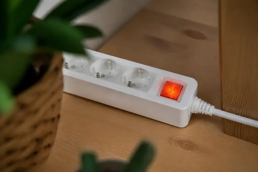 Bloc de prises blanc avec voyant rouge allume