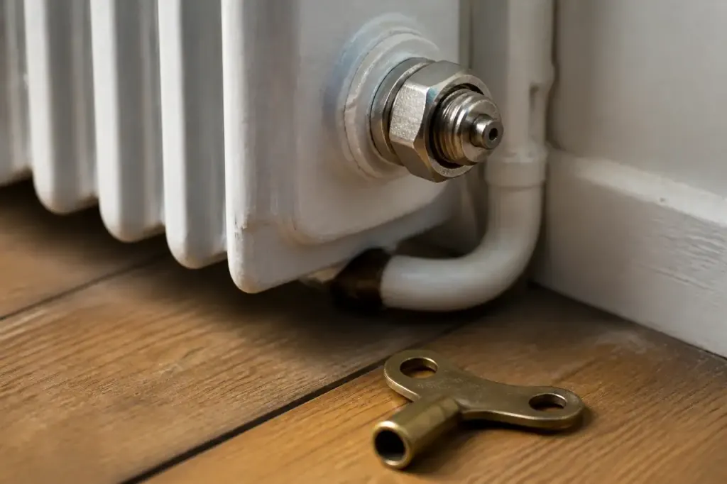 Main tenant une cle de purge sur radiateur