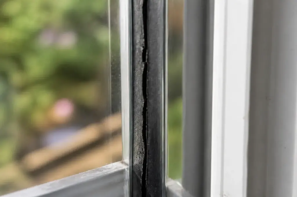 Joint caoutchouc fissure entre deux vitres de fenetre