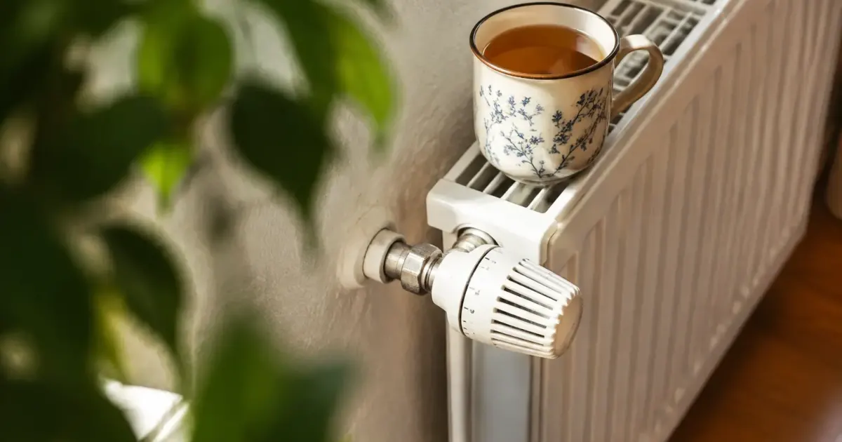 Main posée sur un thermostat de radiateur mural