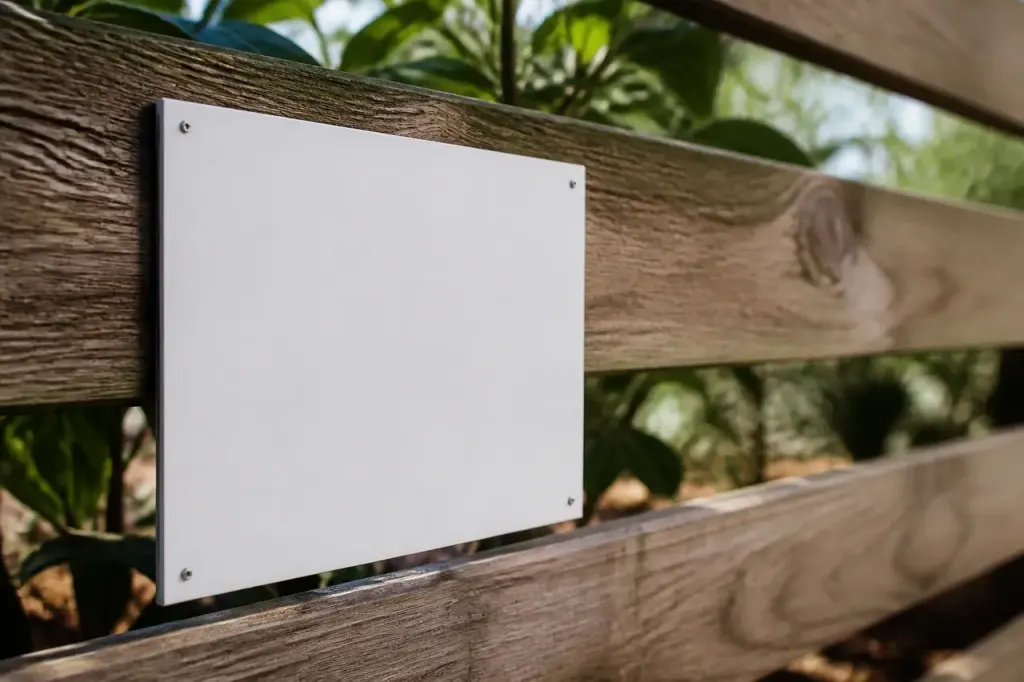 Panneau blanc fixe sur une cloture en bois