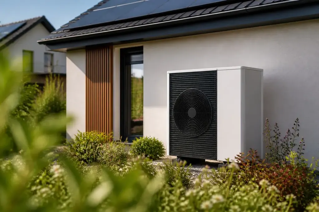 Pavillon avec panneaux solaires et pompe a chaleur