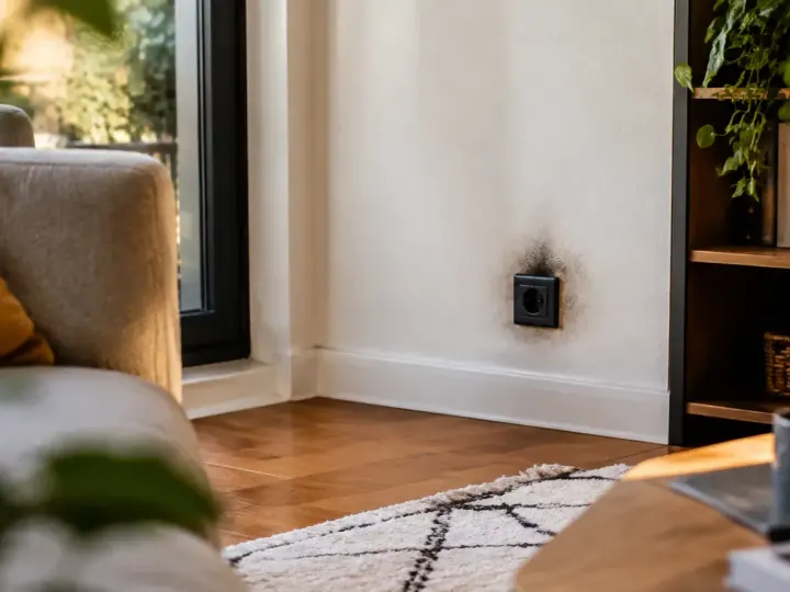 Une prise qui chauffe ou noircit dans le salon, le signe qui impose d&rsquo;appeler un électricien sans attendre