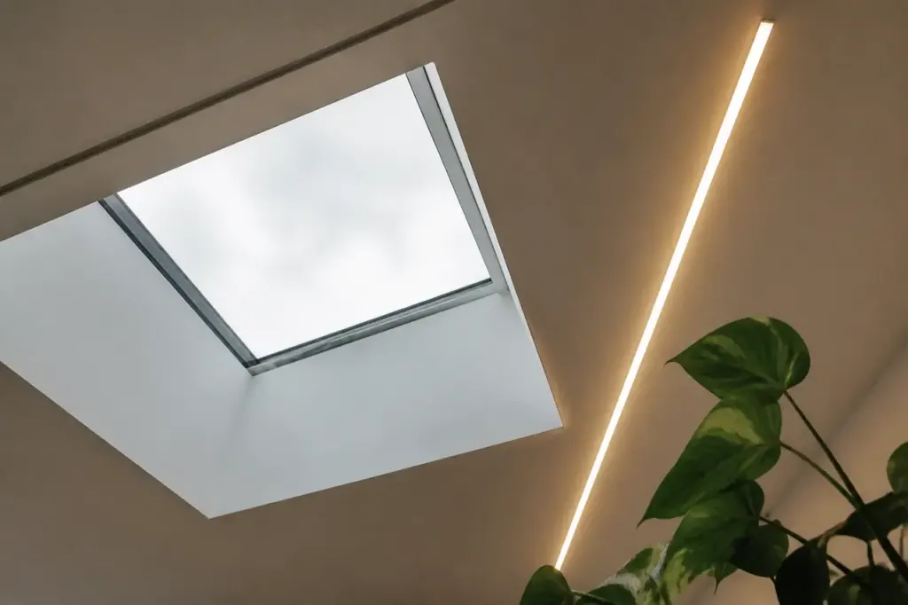 Puits de lumiere et tube LED au plafond