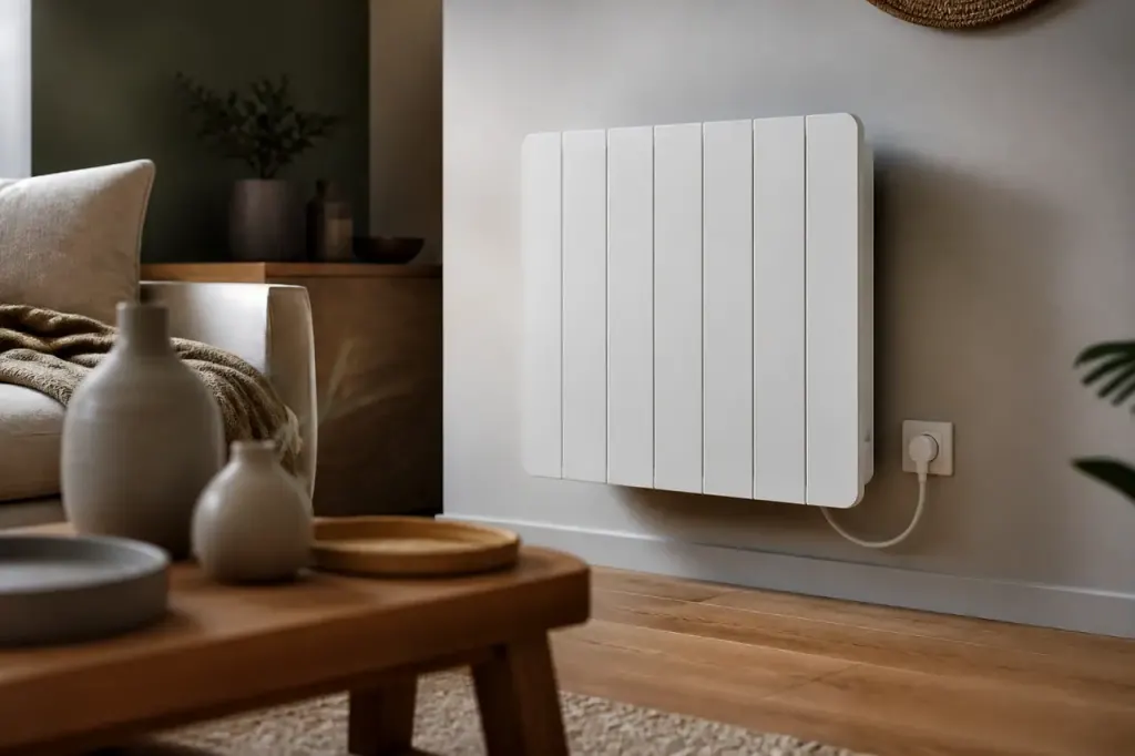 Radiateur electrique branche sur prise murale au salon
