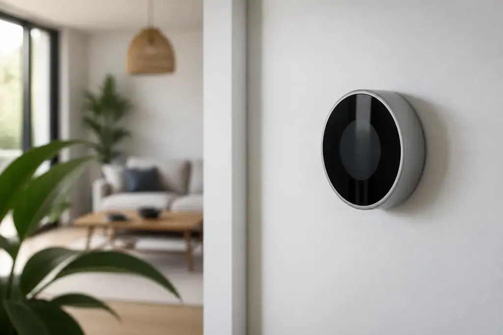 Thermostat digital mural sur un mur blanc lumineux